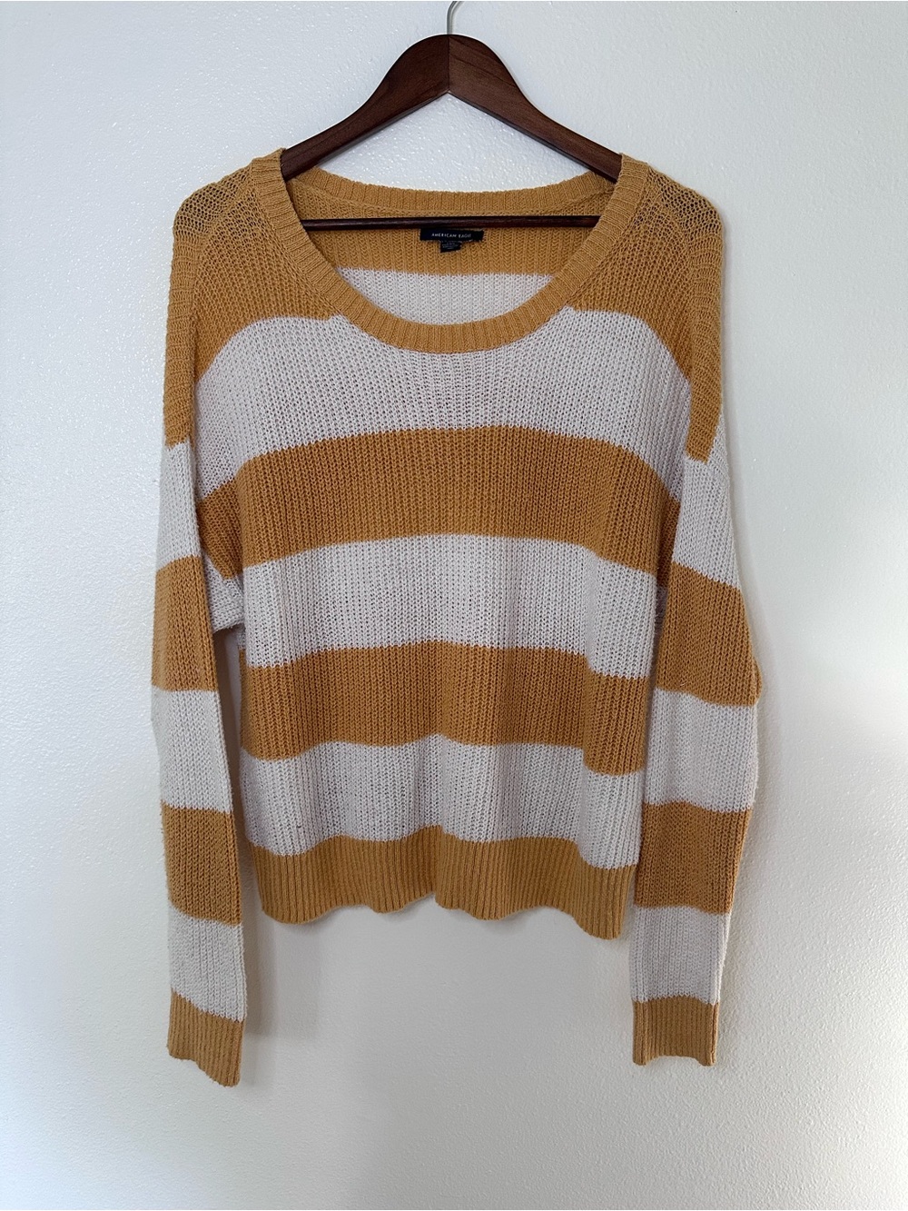 American Eagle Outfitters Striped Crewneck Sweater - Yellow and White